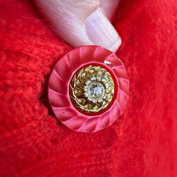 Vtg Belldini Cardigan Angora Shawl Neck Sweater Red Fuzzy Soft Classic Large - Picture 2 of 11